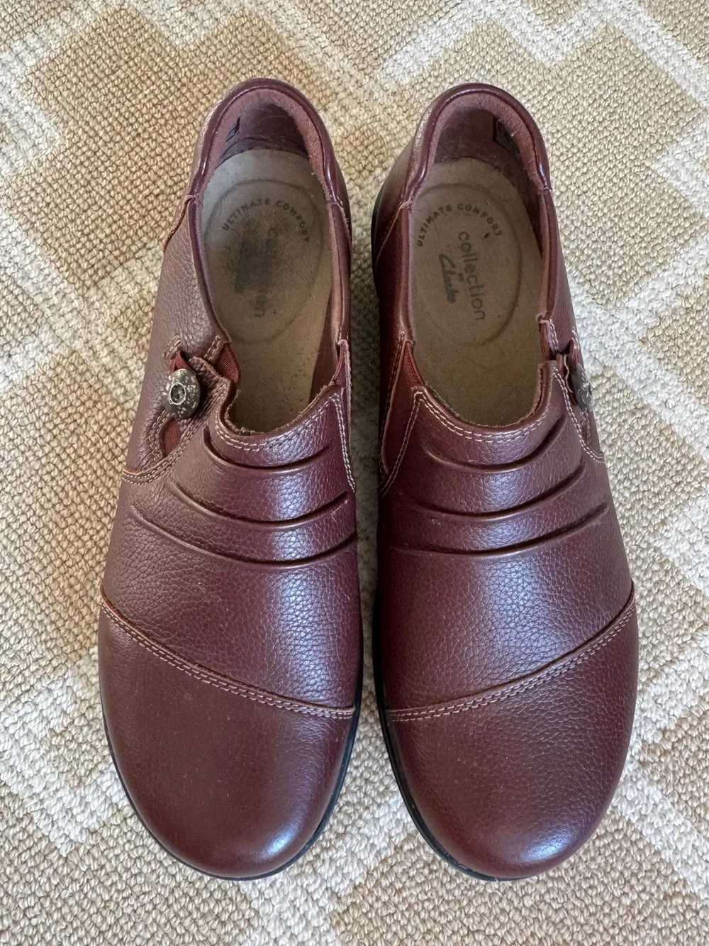 Clarks Collection Leather Comfort Loafers Brown Slip On Shoes Size 8